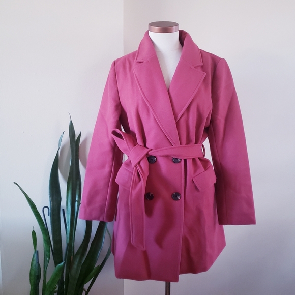 🏷Allegra K NWT Women's Notch Lapel Double Breasted Belted Trenchcoat L - Picture 7 of 16